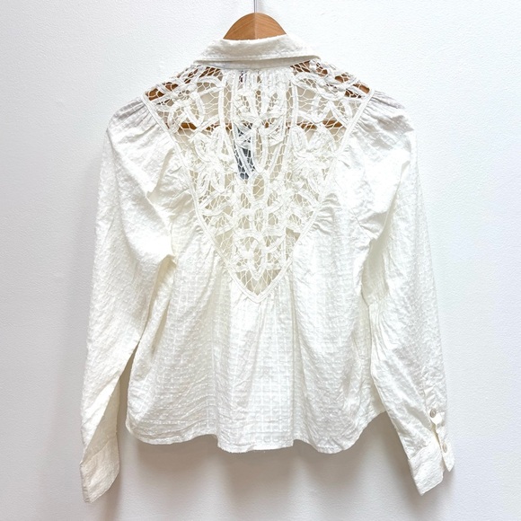 Anthropologie Pilcro Lace Back Button Down Blouse Cottagecore Ivory XSP NEW - Picture 7 of 13